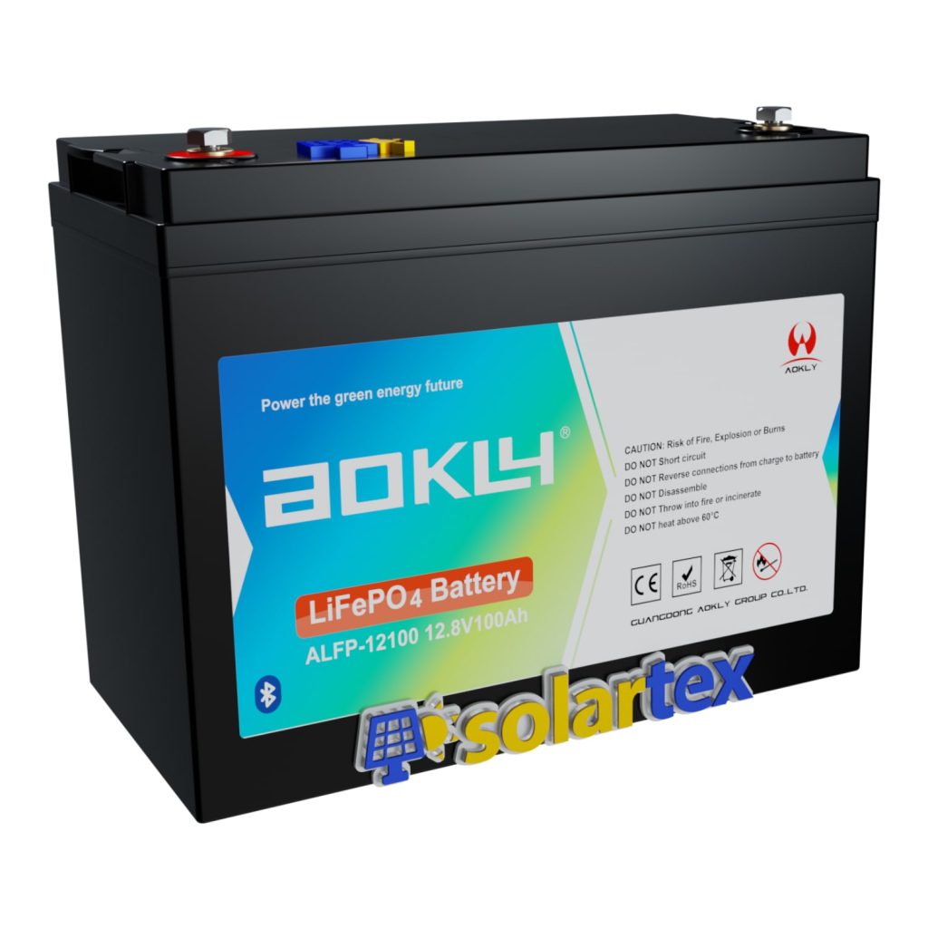 Batería de litio 100ah 12 8V Lifepo4 Aokly Con conexión BTH Solartex