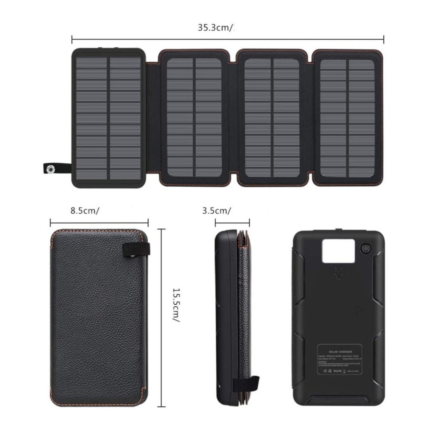Cargador solar de 25000 mAh, banco de energía portátil para exteriores  Hiluckey con 4 paneles solares, batería externa de carga rápida con salidas  USB