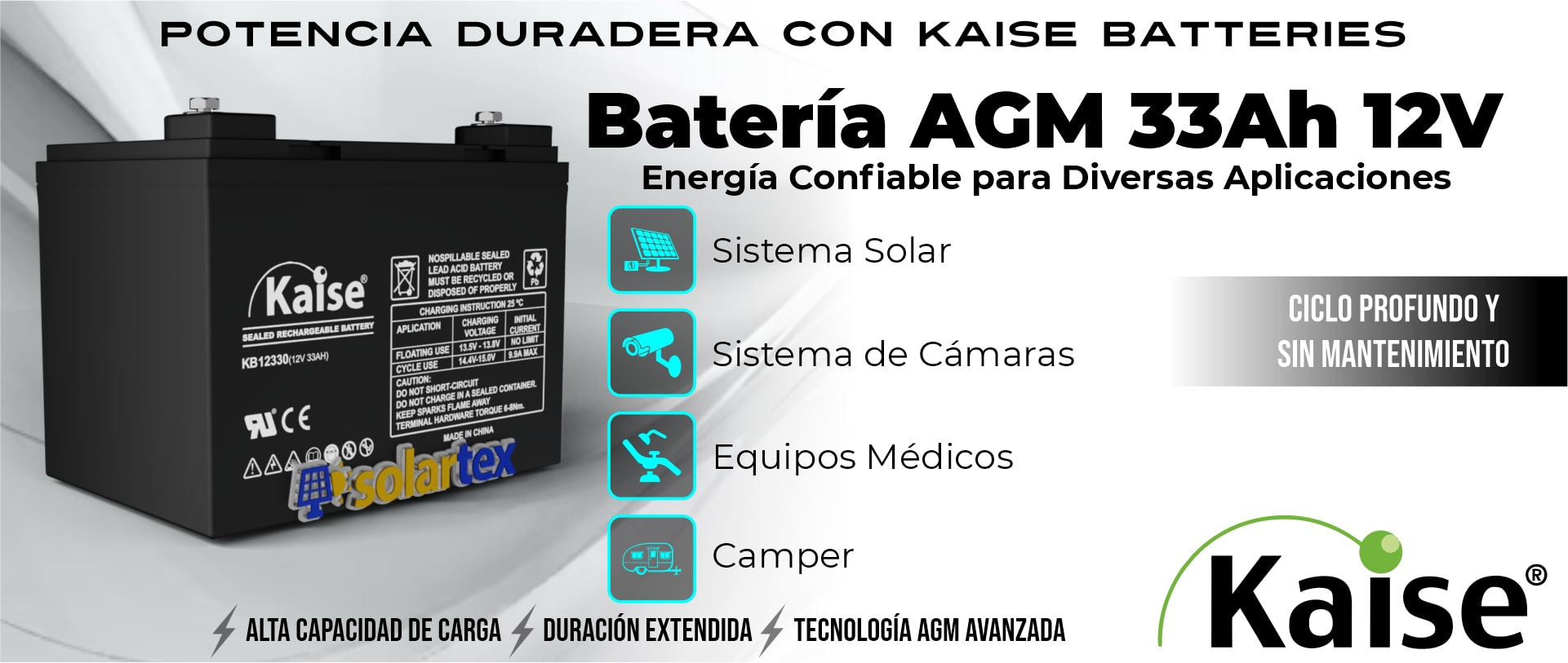 Batería de AGM 33Ah 12V Kaise