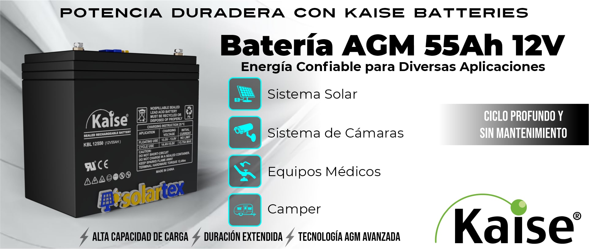 Batería de AGM 55Ah 12V Kaise