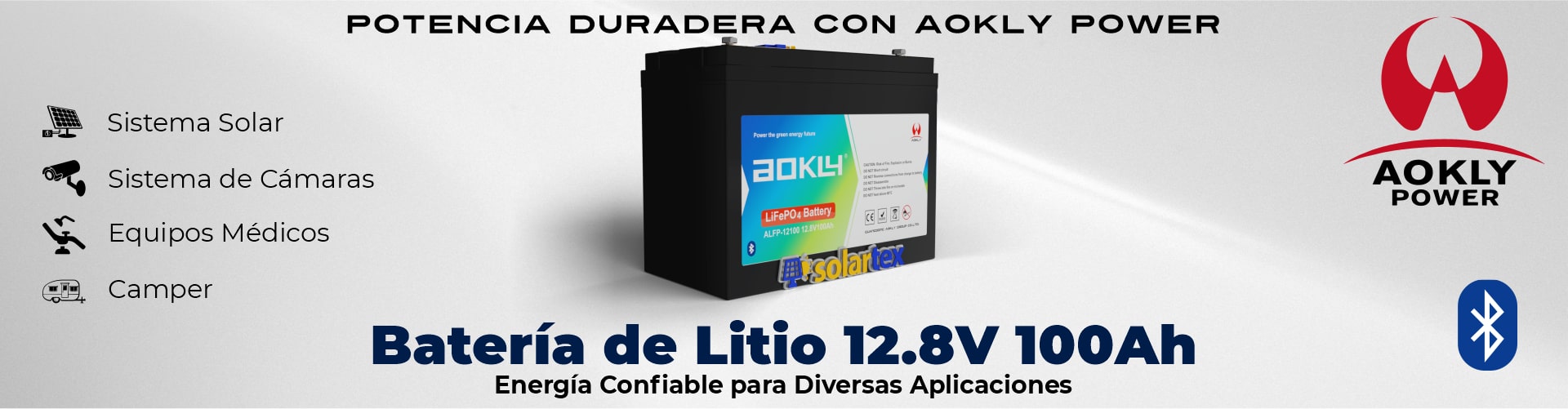 Batería de litio 100ah 12.8V Lifepo4 Aokly Con conexión BTH